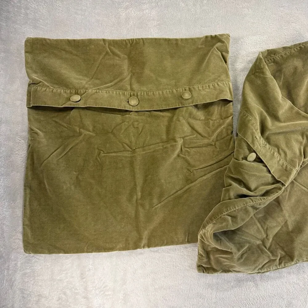 Pottery Barn Olive Green Velvet Pillow Covers 20 x 20 A